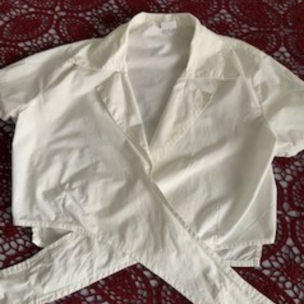 Moschino Mare white cotton wrap cropped blouse